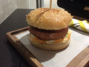 The Vegebar’s home made burger.  at Vegebar in Belgrade