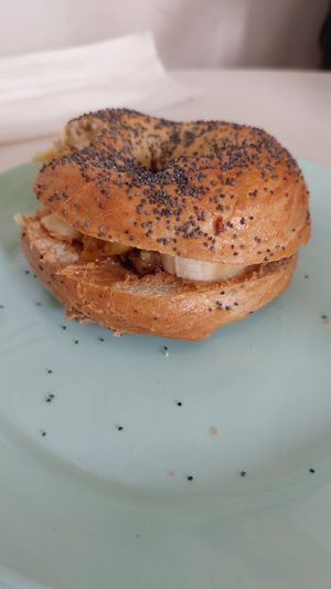 Bagel with peanut butter and bananas 😋 at We The North in Tenerife