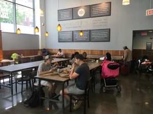 Places to eat inside, with tables and a restroom at Whole Foods Market - Upper West Side in New York City