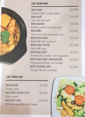 menu at Hoang Nhi - P1 in Da Lat
