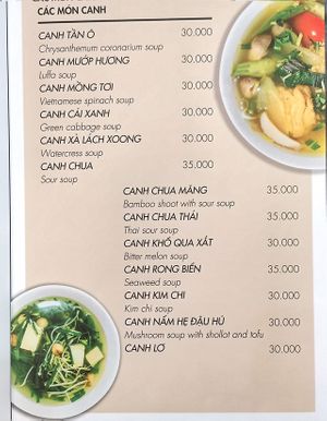menu at Hoang Nhi - P1 in Da Lat