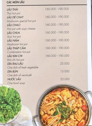 menu at Hoang Nhi - P1 in Da Lat