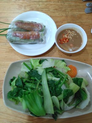 Boiled veggies and spring roll at Hoang Nhi - P1 in Da Lat
