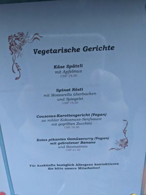 Vegan dishes (+vegetarian) at Gasthof Rössli in Werdenberg