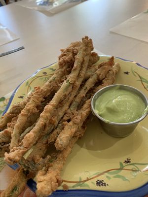 Fried asparagus and cilantro jalapeño mayo at Ms Julie's Kitchen in Akron