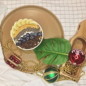 Tan lines with Blueberries and Chia seed at Cherry on Top Acai Bowls in Bangkok