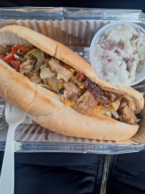 Seiten cheese steak and potato salad at Kaya's Kitchen in Belmar