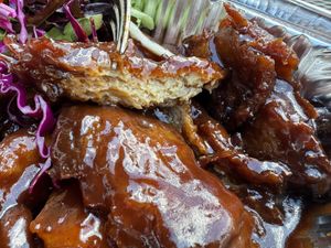 Seitan BBQ ribs. (A little too chewy for my tastes. Ribs should be tender. Maybe better amended with some tofu or chickpea flour to introduce some tenderness).   at Kaya's Kitchen in Belmar