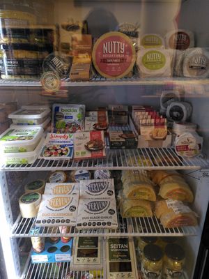 Large selection of vegan cheese at Veggie Garden in Rotterdam