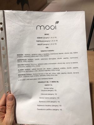 meny at Mooi in Prague