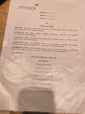 English menu at Mooi in Prague