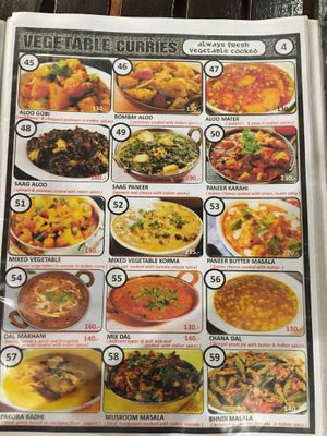 Indian menu at The Fisherman Restaurant in Pong