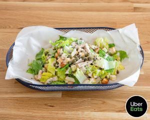 Vegan Caesar salad with cruotons, avocado, lettuce and This isn't Chicken. at Matthews Yard in Croydon