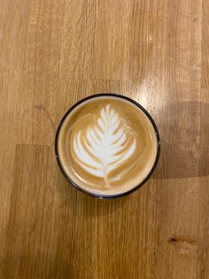 Latte made using locally roasted coffee from 80 Stone, non dairy options: Coconut & Soya Milk (Alpro Barista Edition) and Oatly Barista Edition.  at Matthews Yard in Croydon