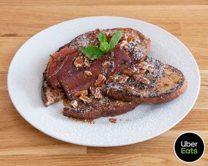 King's Toast with This isn't Bacon, Caramelised banana, pecans.  at Matthews Yard in Croydon