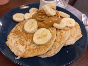 Pancakes with peanut butter and banana at Matthews Yard in Croydon