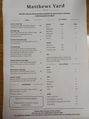 Menu June 2023 at Matthews Yard in Croydon