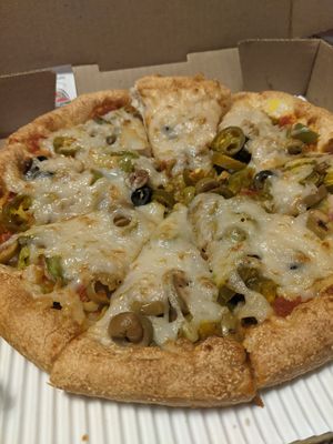 Vegan Dubai pizza up close at Sarpino's Pizzeria in Fort Lauderdale