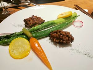Asparagus & mushroom with chestnut paste at Tiandanxu in Qingdao