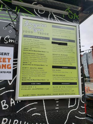 Menu at Gangster Vegan Food Truck in Cary