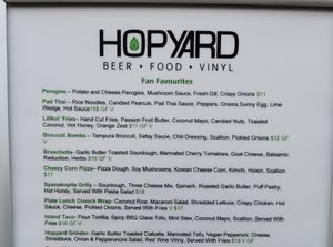 Menu as of Sep 3, 2023 at Hopyard in Charlottetown