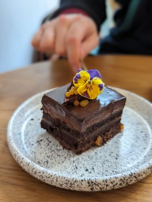 Chocolate orange delicious thing at Eter Vegan Bakery in Warsaw