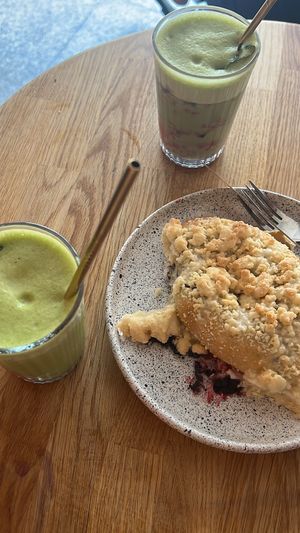 jagodzianka + strawberry matcha  at Eter Vegan Bakery in Warsaw