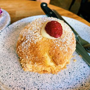 Raspberry cream pastry  at Eter Vegan Bakery in Warsaw