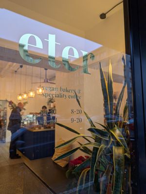 view from outside at Eter Vegan Bakery in Warsaw