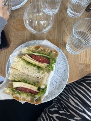 pesto focaccia sandwich   at Eter Vegan Bakery in Warsaw