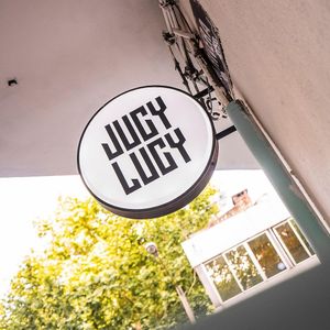 Store Banner at front at JUCYLUCY in Montevideo