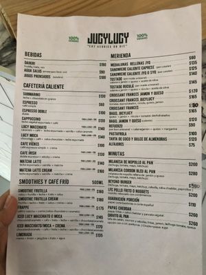 Menu  at JUCYLUCY in Montevideo