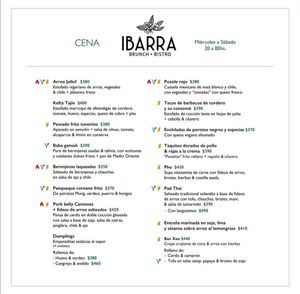 Food menu at Ibarra Brunch Bistro in Montevideo