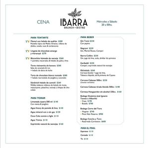 Desserts and drinks menu at Ibarra Brunch Bistro in Montevideo