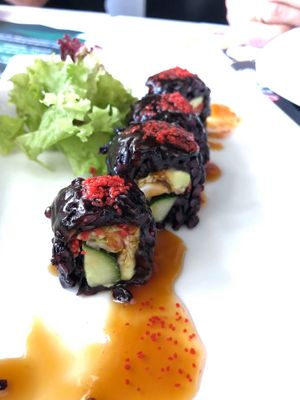 Black rice vegan rolls at Sushi La Bar in Larnaca