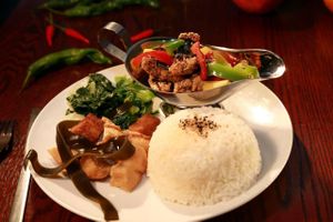 Sweet and sour bean curd fish express combo at 4 Stones Vegetarian Cuisine in Richmond