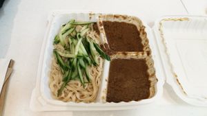 Noodle with vegan meat sauce at 4 Stones Vegetarian Cuisine in Richmond