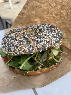 Pesto ”mozzarella"  at Budapest Bagel in Budapest