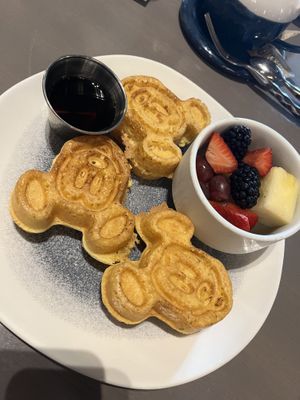 Vegan Mickey Waffles! (labeled allergy waffles)  at Walt Disney World - Ale & Compass in Lake Buena Vista