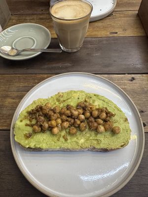 Avo toast with spiced chickpeas   at Café K.O.B in Koh Samui