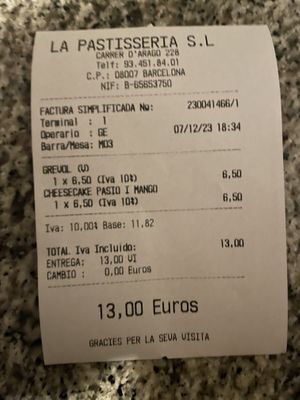 Price  at La Pastisseria in Barcelona