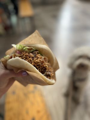 ‘Babi Ketjap’ sandwich with spicy sauce (€9,50)  at Wheat Pray Love in Amsterdam