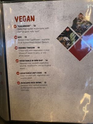 Vegan menu at Hanjan Oliver in Edmonton