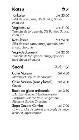 Menu at Doki Doki in Lausanne