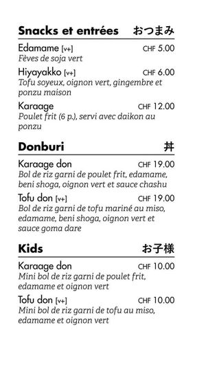 Menu at Doki Doki in Lausanne