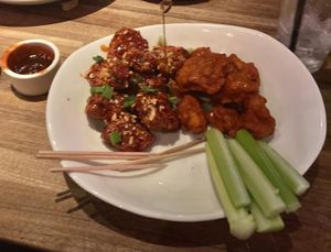 Buffalo and Korean chili Gardein wings! at Yard House in Boca Raton