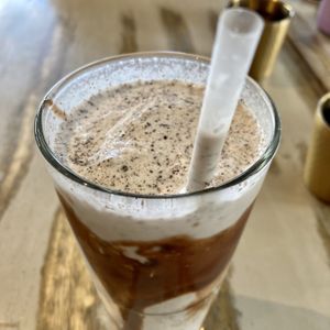 Vegan Oreo Shake is crushed Oreos, vegan coconut ice-cream, and soy milk. It’s really good  at Mad Benji in Berwick