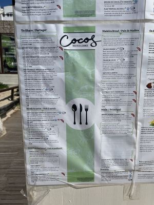 menu at Cocos Veggie e Tal in Foz Do Arelho