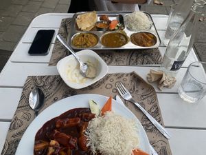 Tofu, mushroom and rice stew; and the tali at Vegan Food Heaven in Barcelona