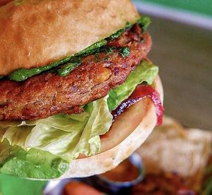 Veg burger  at Vegan Food Heaven in Barcelona